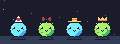 Moris in a beanie, a bow, a straw hat, and a crown